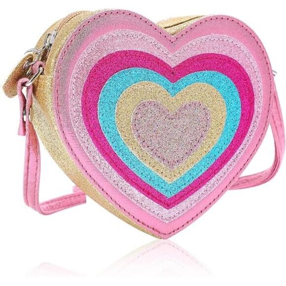 Heart Shaped Purse Pink Purse for Girls Kids Sparkly Pink with Shoulder Strap - Picture 8 of 8